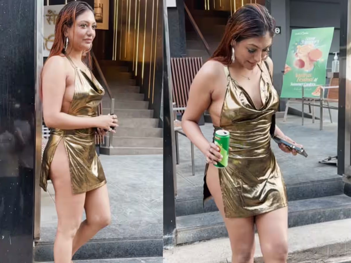 Golden Halter-Neck Dress