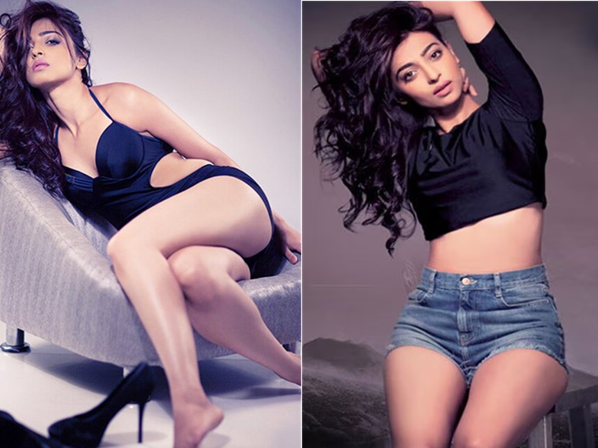 Radhika Apte posing gracefully in a fitted, minimalist outfit that accentuates her silhouette