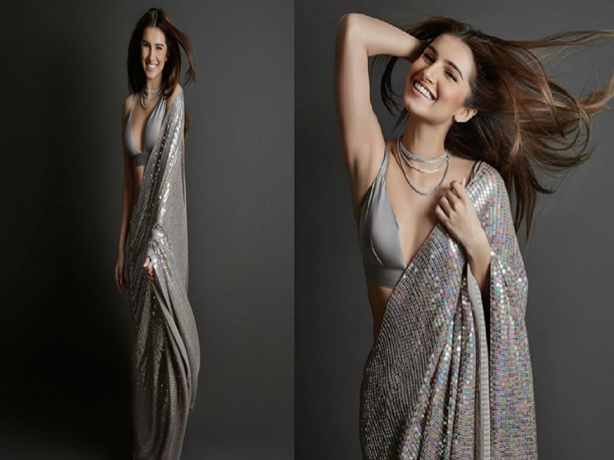 Tara Sutaria in a soft-colored flowy saree with minimal jewelry