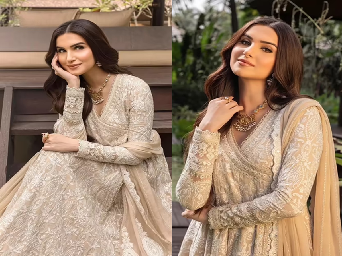 Tara Sutaria in a pastel-colored ethnic outfit with delicate jewelry