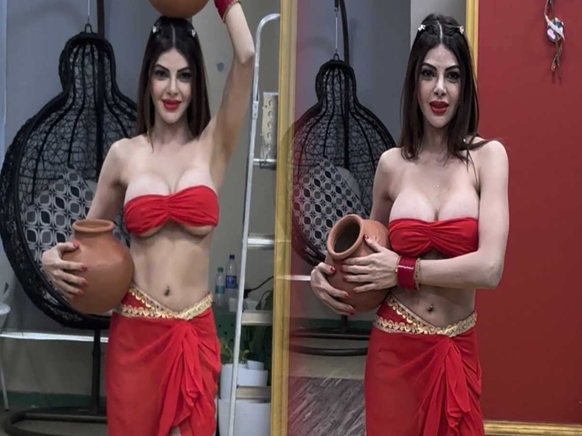 Sherlyn Chopra in a stylish and revealing two-piece outfit