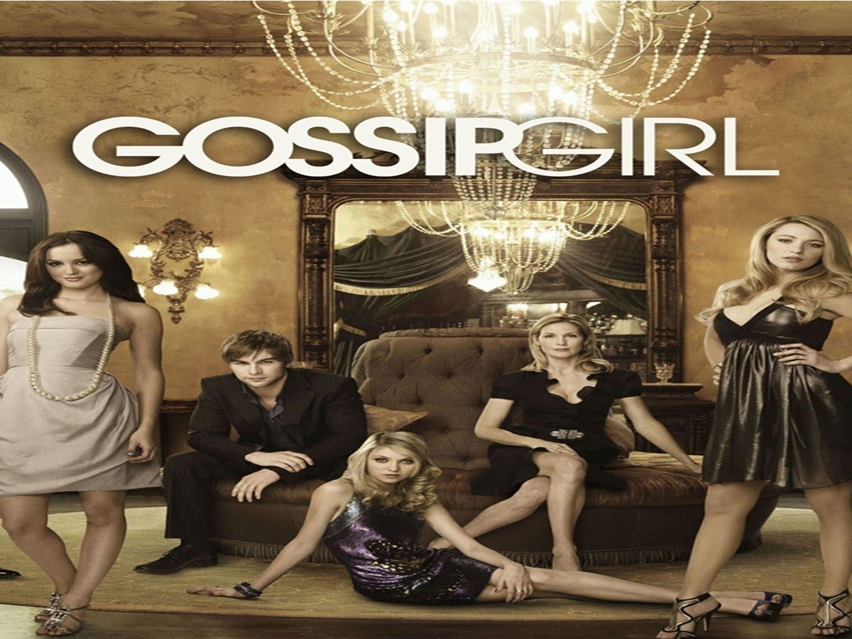 A group of stylish former prep school students standing on Manhattan’s Upper East Side, gossip swirling around them