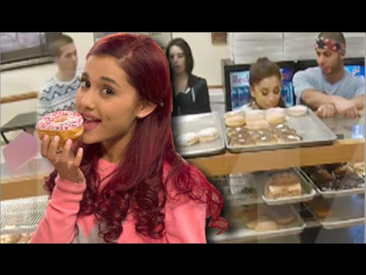 Ariana Grande during the 2015 donut-licking incident, a bizarre moment that sparked widespread attention and controversy.