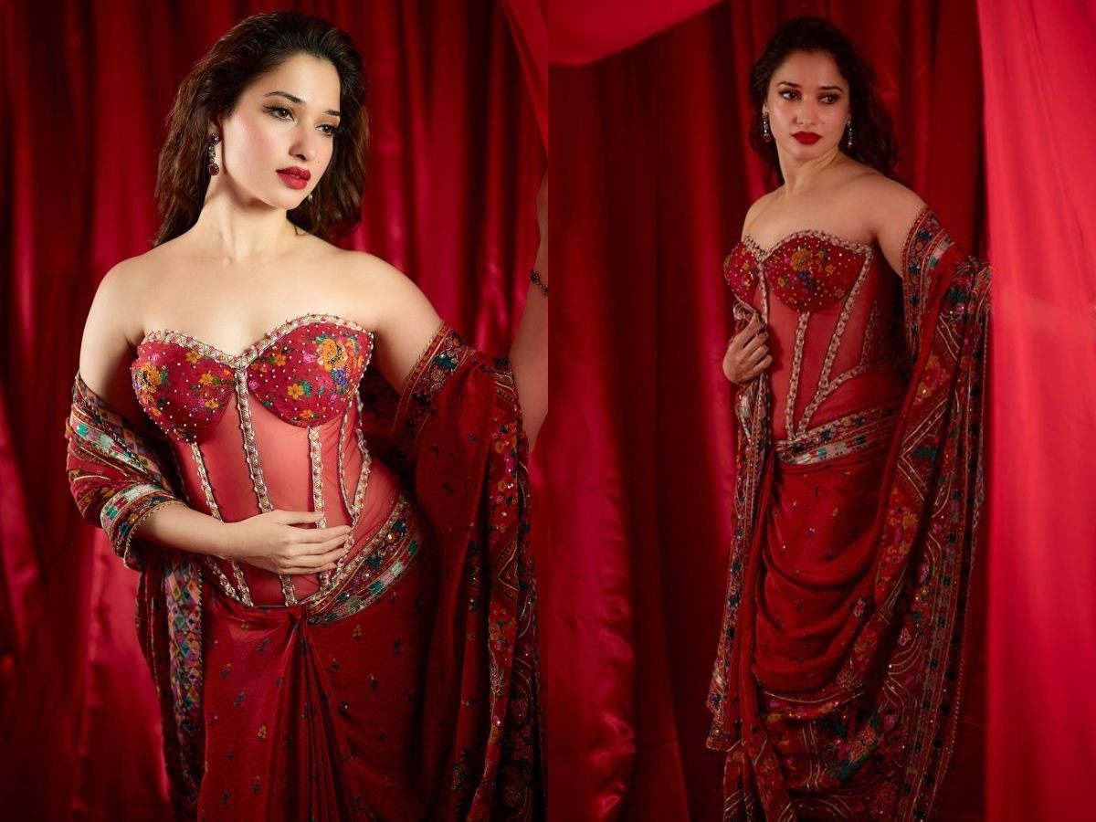Tamannaah Bhatia showcasing her stunning curves and vibrant personality in a striking pose.
