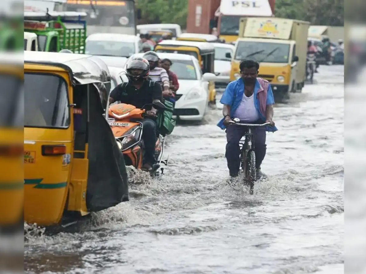 Waterlogged road causing traffic congestion during monsoon