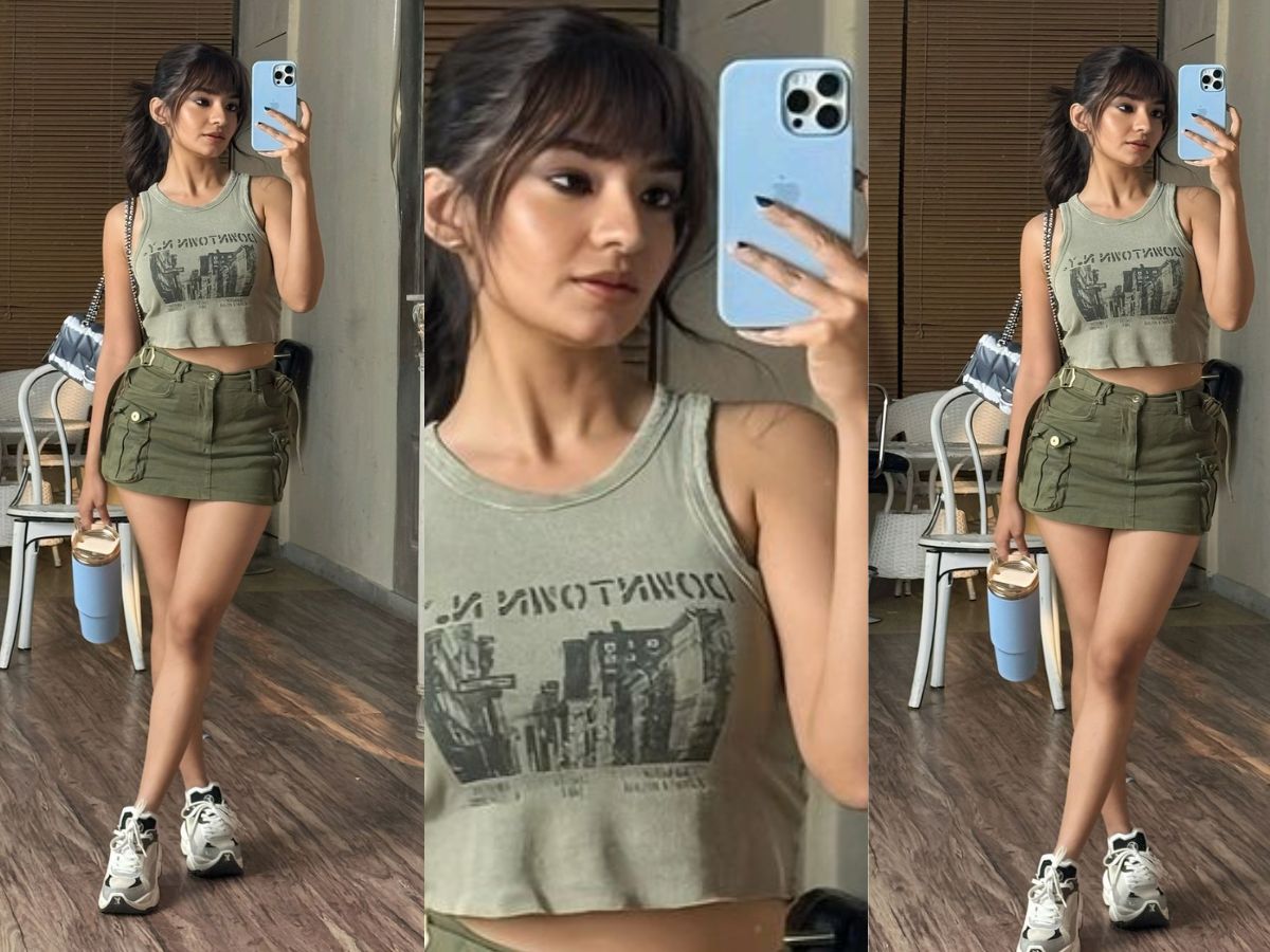 Green cropped tank and skirt