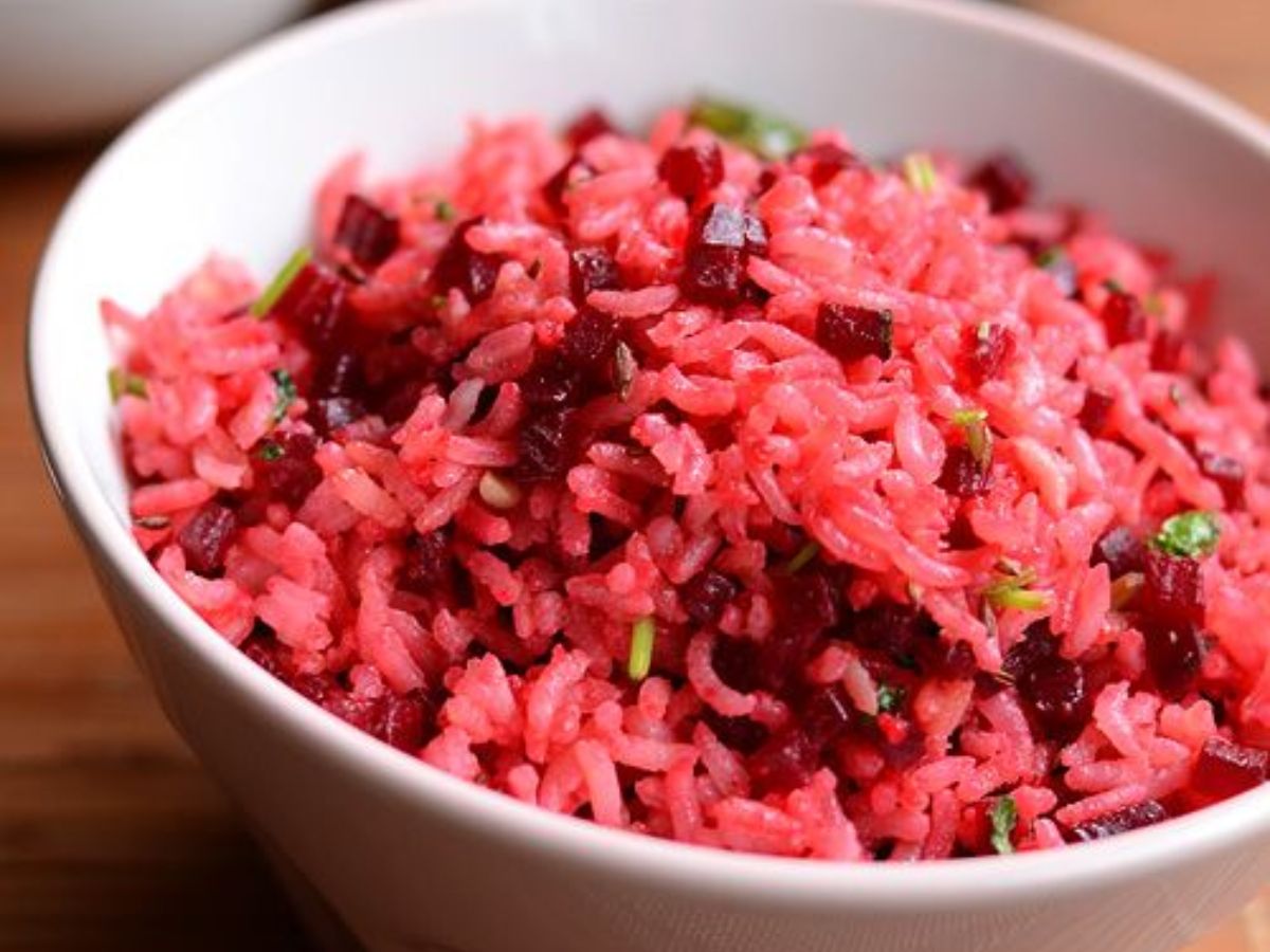 Beetroot Rice with paneer cubes