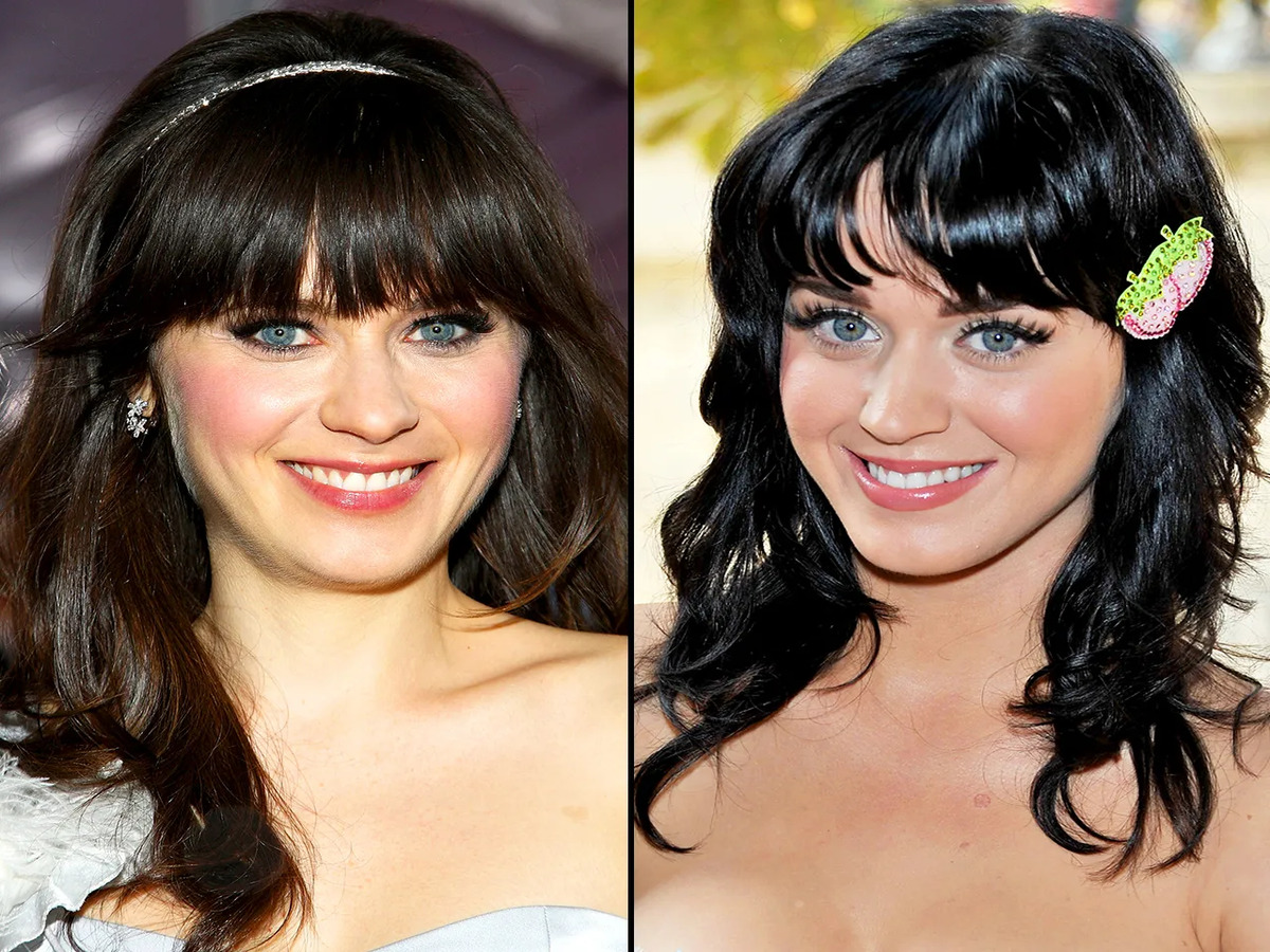 Two actresses side by side displaying striking similarities in hairstyle and fashion choices.