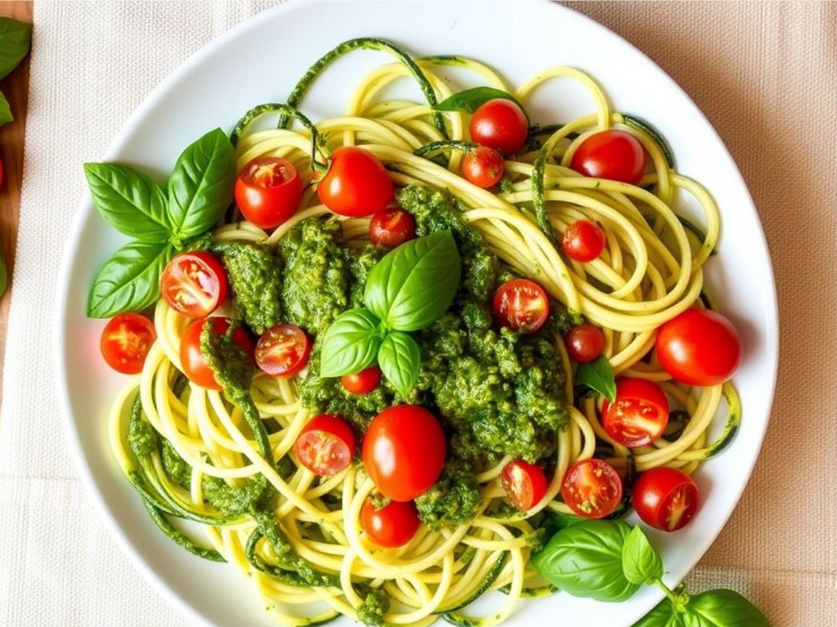 Zucchini noodles with pesto- by Nigella Lawson