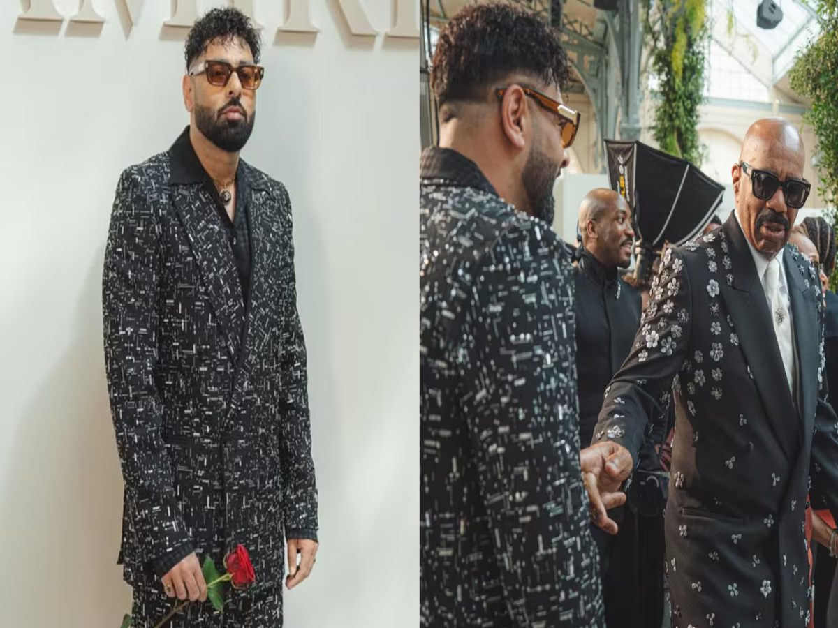 Badshah at Paris Fashion Week with French Montana, J Balvin, and Steve Harvey, showcasing his influence in fashion.