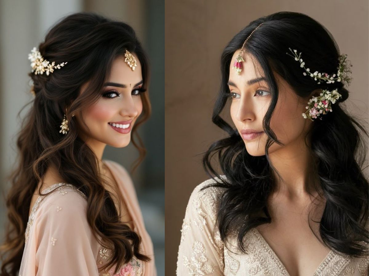 Loose curls with a maang tikka