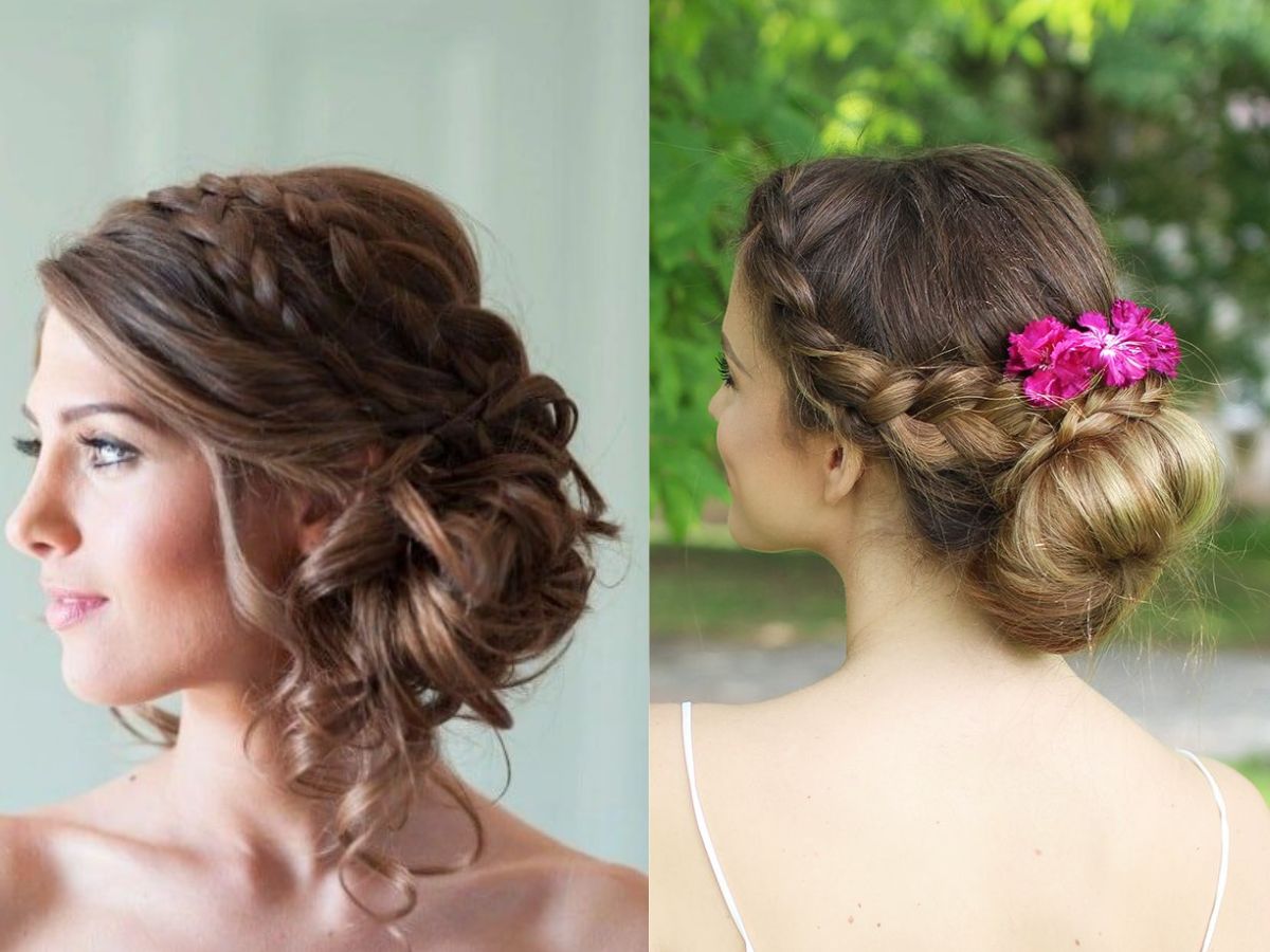 Messy low bun with side parting