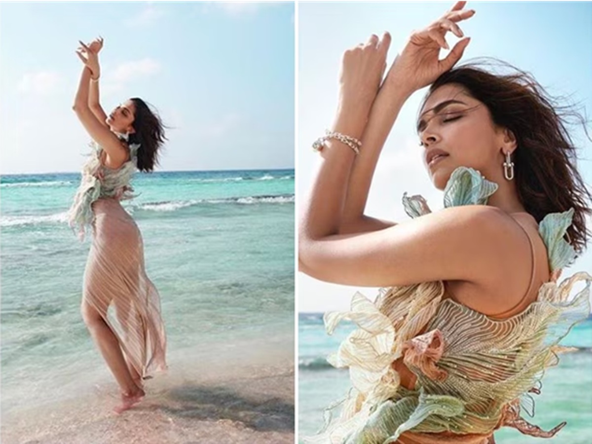 Deepika Padukone poses confidently in a bold photoshoot for Elle India, wearing high-fashion outfits and showcasing her radiant skin tone