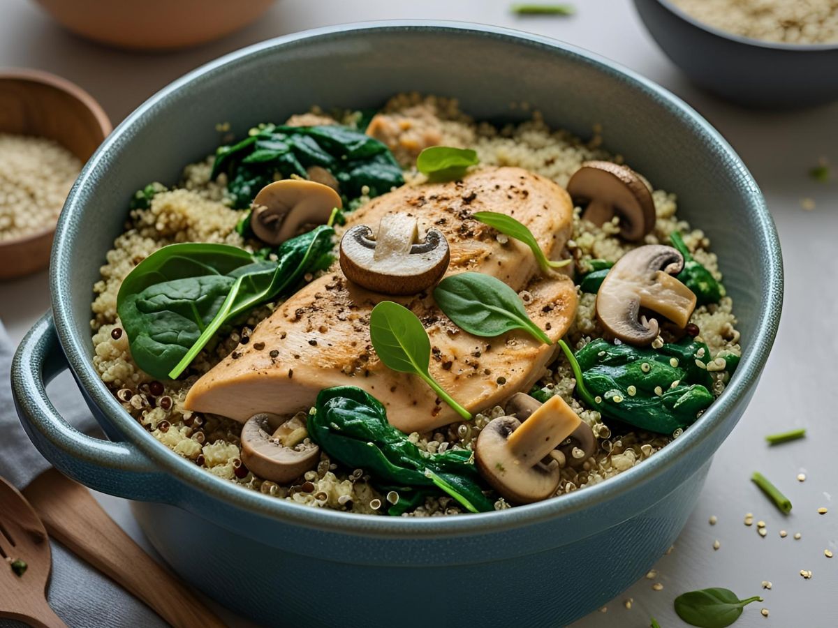 Chicken, Spinach & Mushroom Quinoa Pot