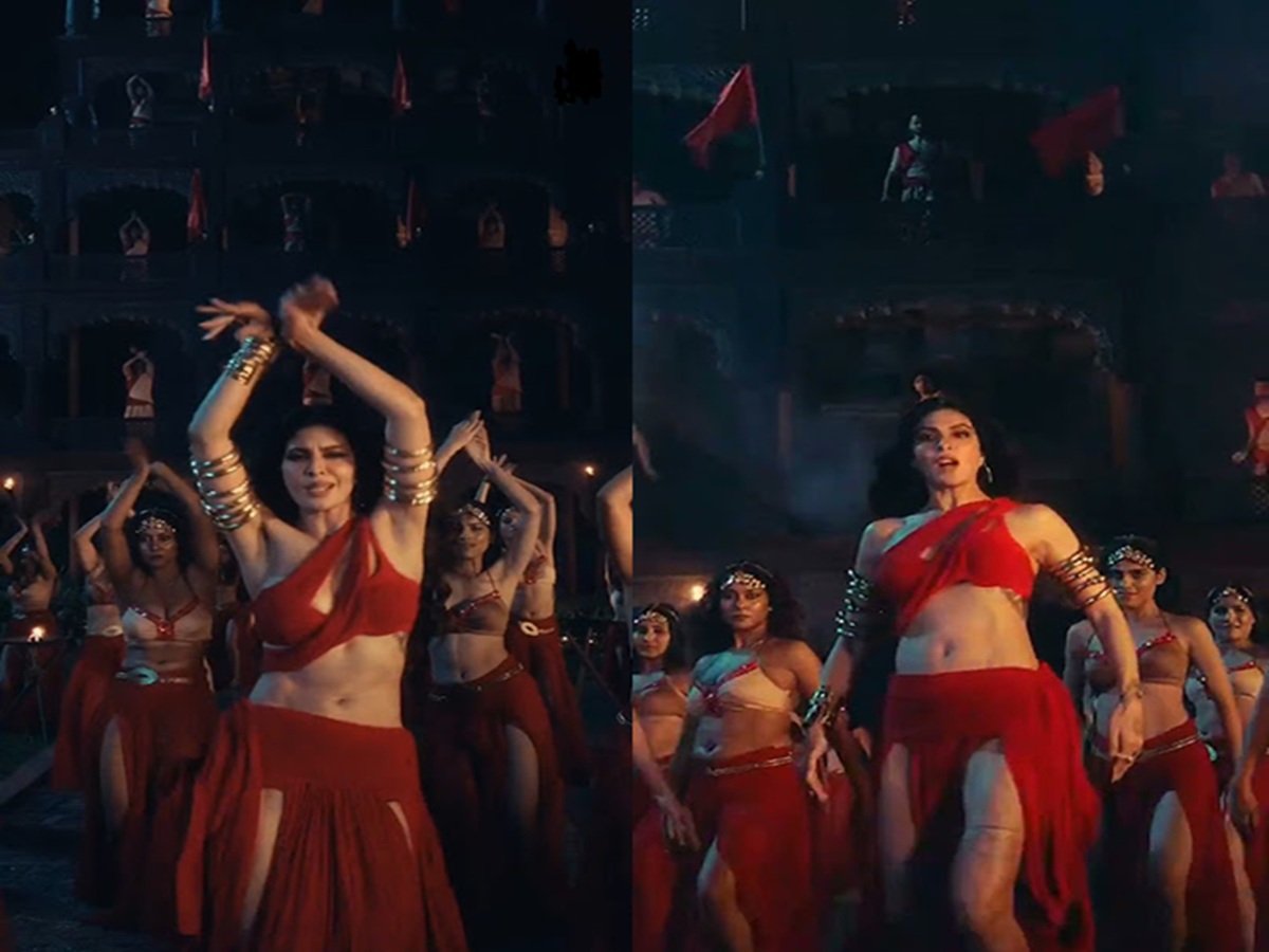 Jacqueline Fernandez in a dark, stylish look performing intense choreography in the music video “Dum Dum”