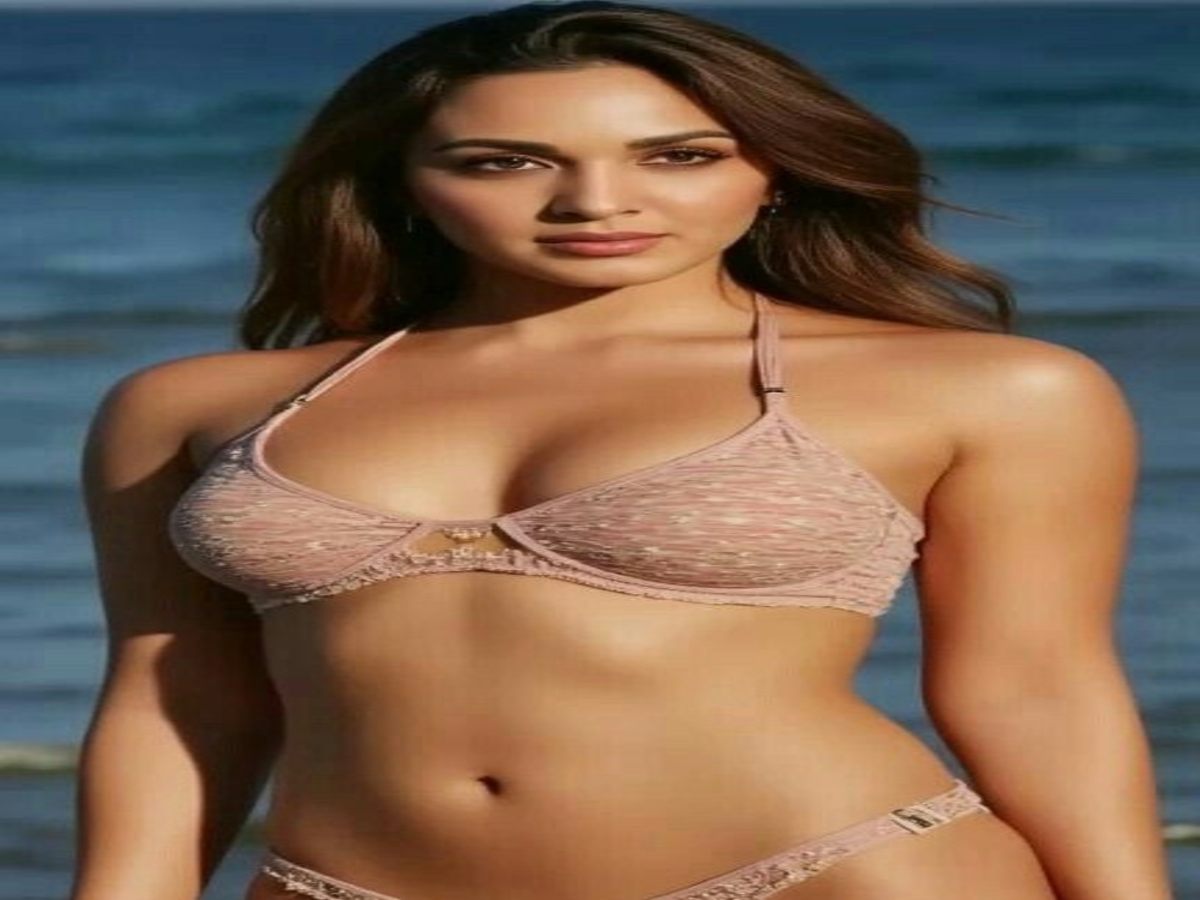 Kiara Advani in a metallic neon bikini with a knotted effect