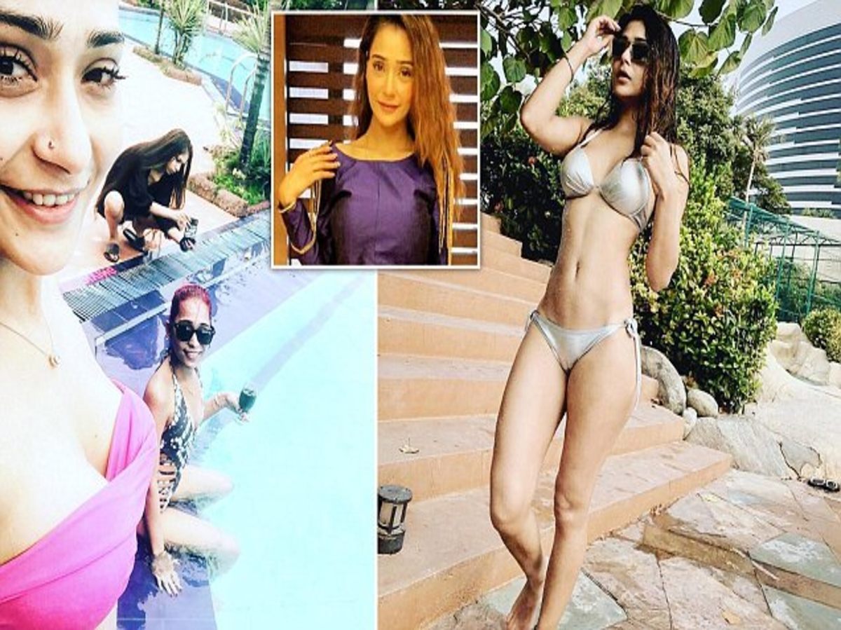 Sara Khan in a two-piece bikini, facing mixed reactions on Instagram.
