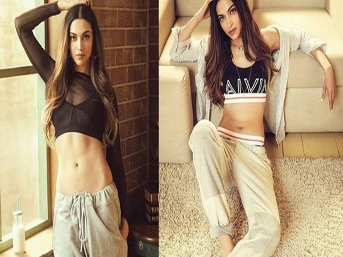 Deepika Padukone poses in plain white trousers and a black blouse, exuding effortless chic and bold sensuality