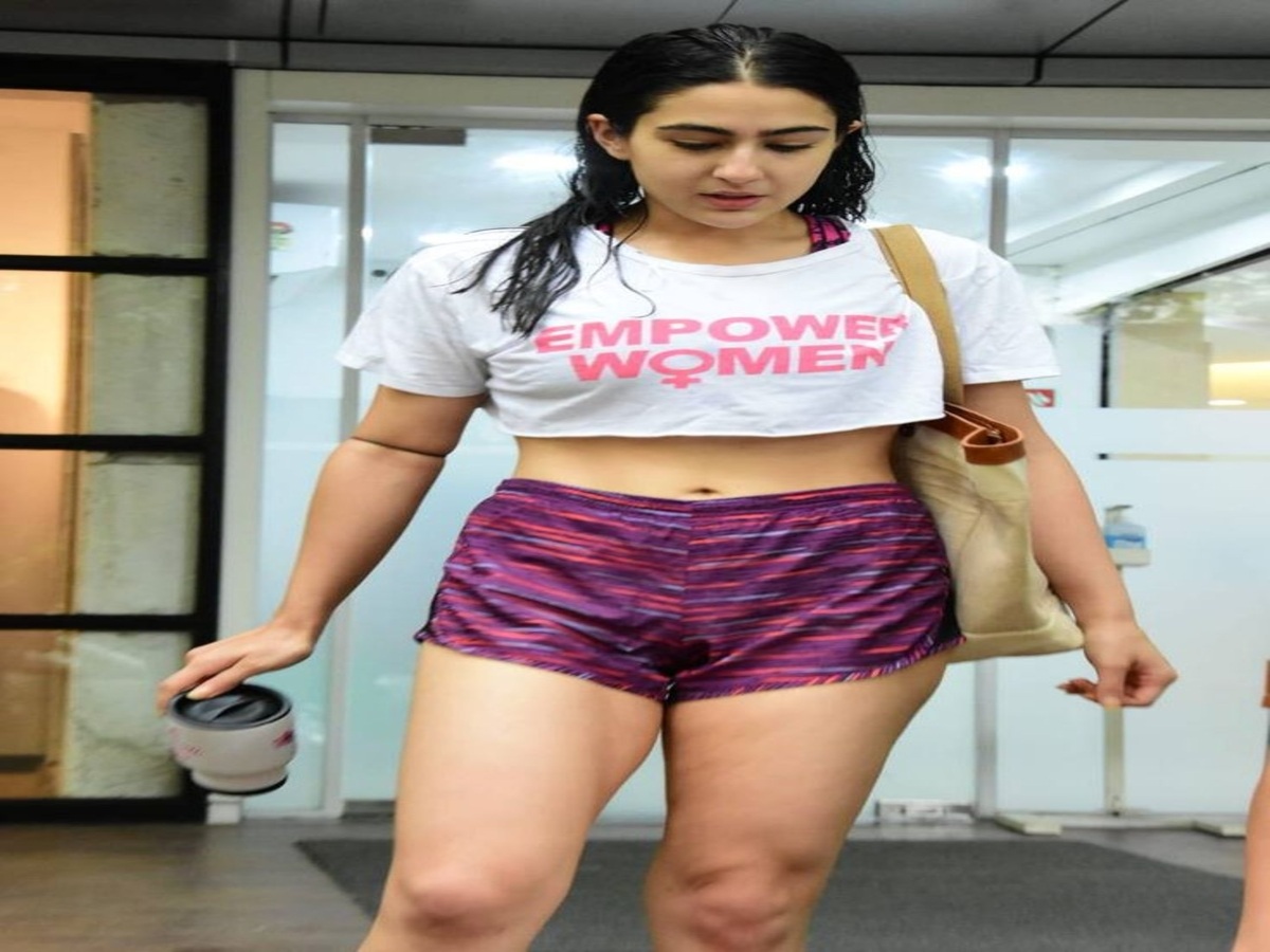 Sara Ali Khan in a colorful gym outfit.