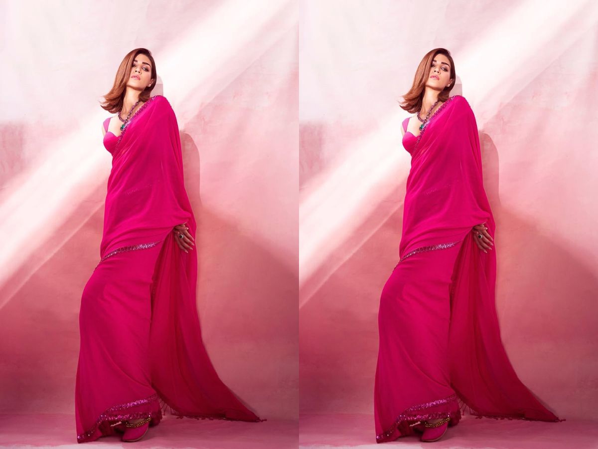 Fuchsia Pink Saree with Statement Necklace