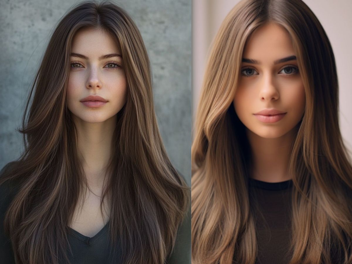 Long straight hair with middle part