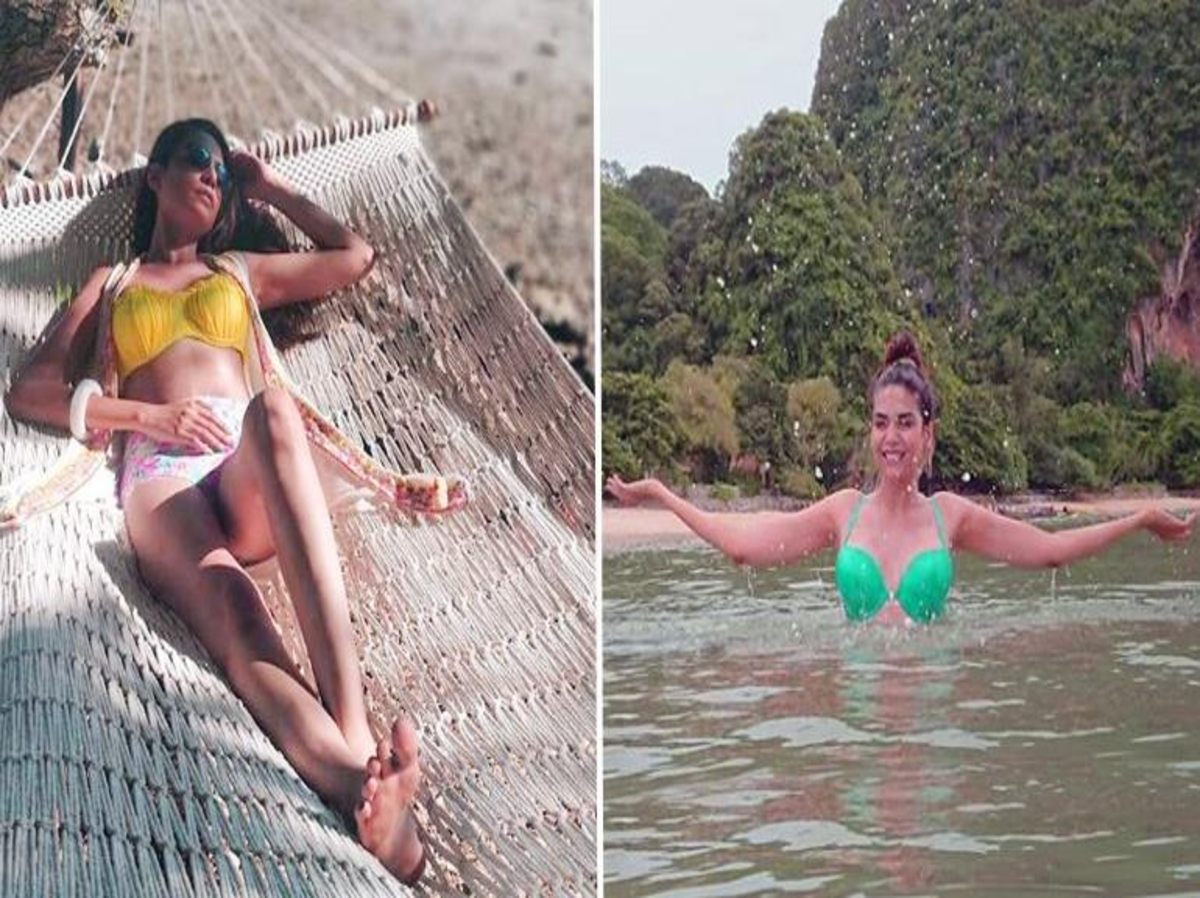 Anjum Fakih in floral beachwear during her vacation in Thailand, facing criticism online.