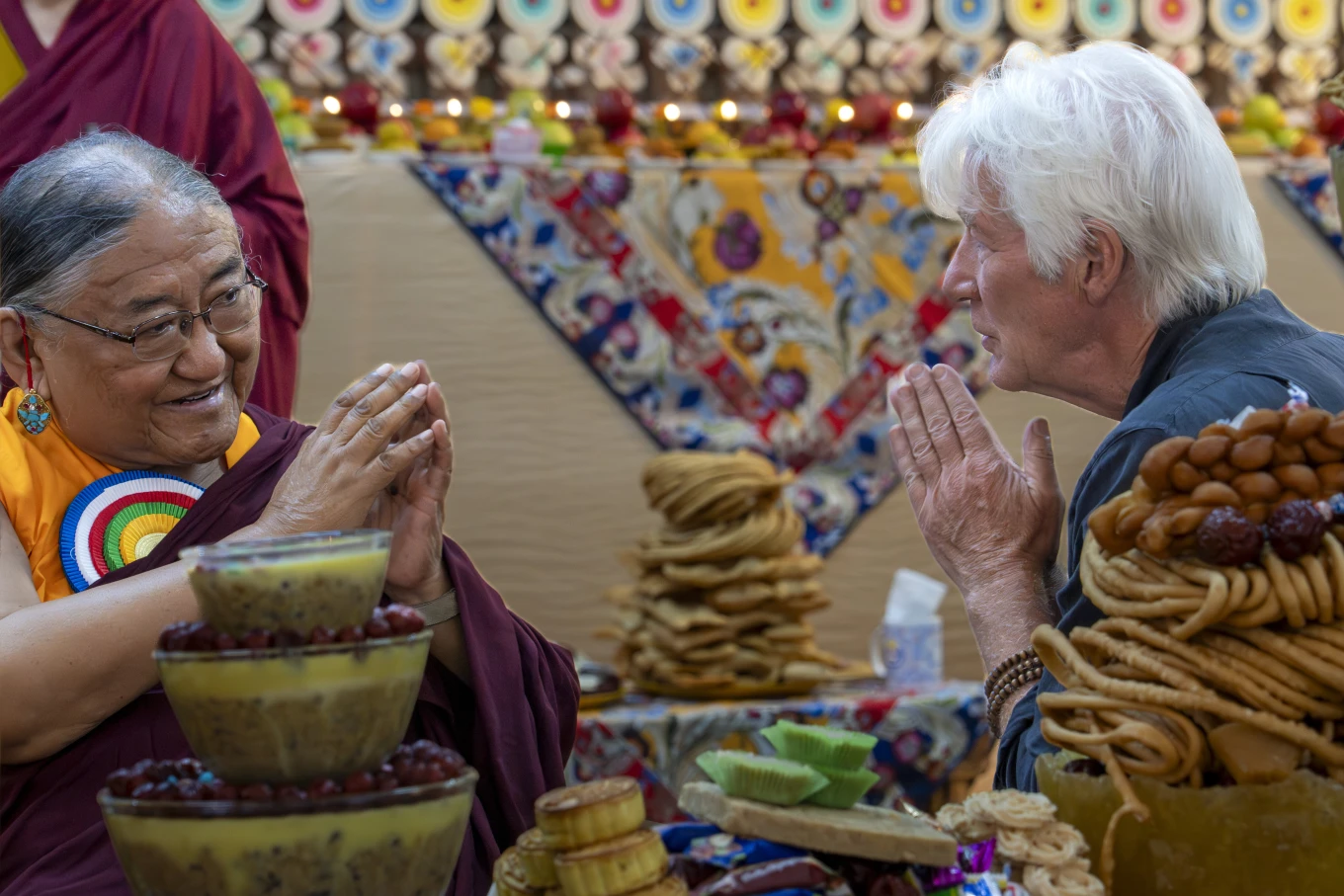 Actor Richard Gere, Right, Greets Sakya Trizin Ngawang Kunga