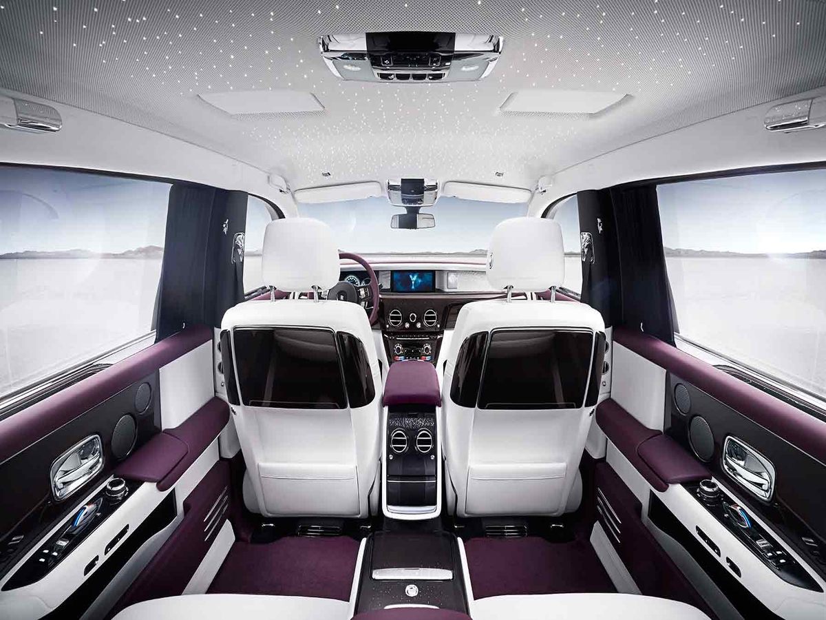 Handcrafted details of a Rolls-Royce vehicle.