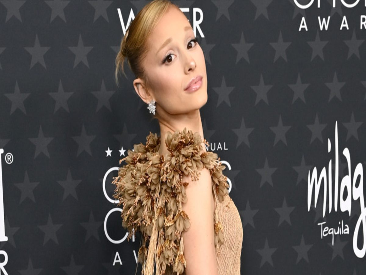 Ariana Grande in a light-beige Dior dress at the 2025 Critics Choice Awards.