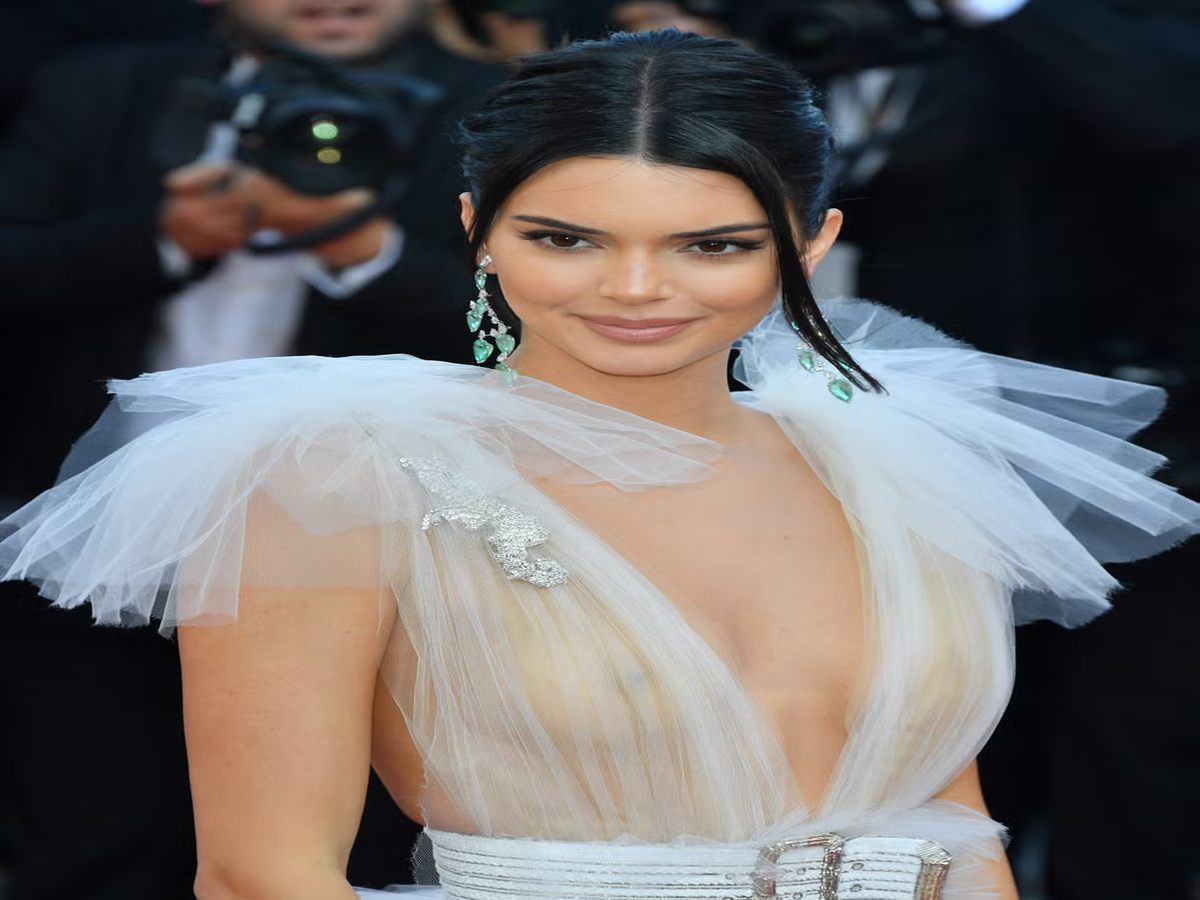 Kendall Jenner in a sheer white dress at the Cannes Film Festival 2018