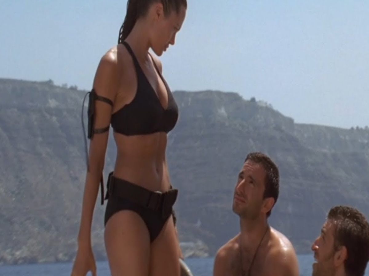 Angelina Jolie as Lara Croft, the iconic action hero.