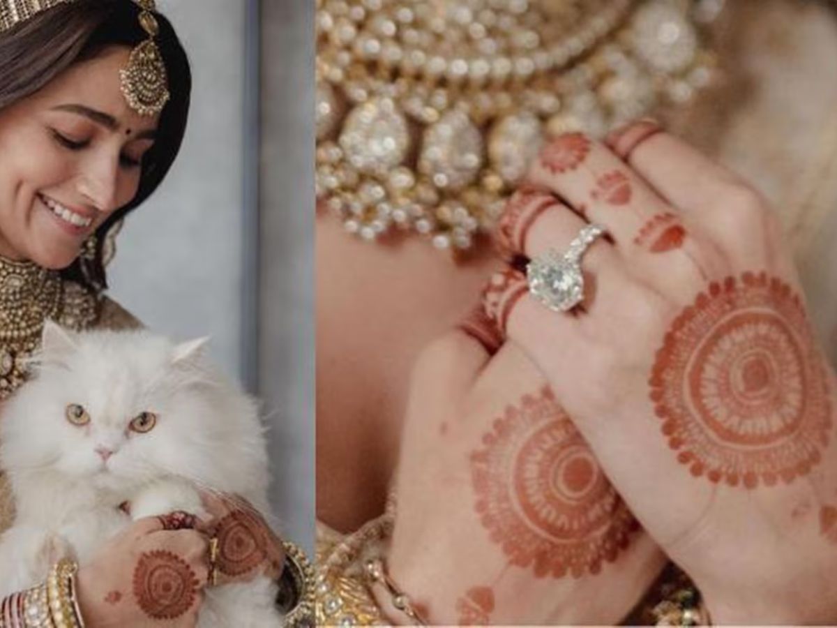 Alia Bhatt’s simple and elegant bridal mehndi with minimal patterns.