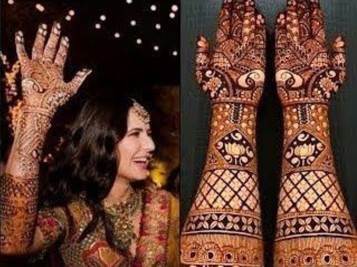Katrina Kaif’s bridal mehndi with peacock and paisley motifs.