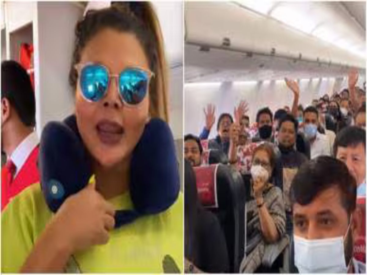 Rakhi Sawant participating in a promotional flight stunt