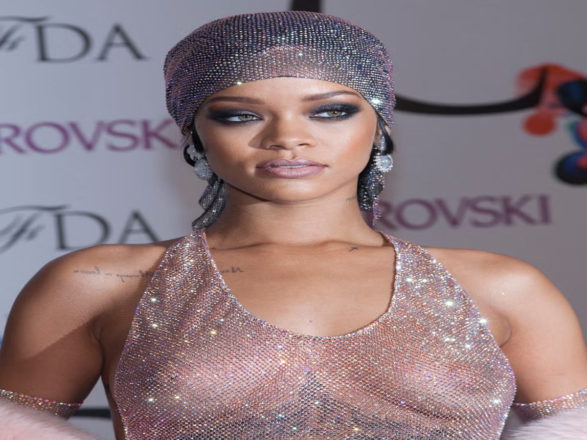 Rihanna wearing a crystal-embellished outfit at the 2014 CFDA Fashion Awards