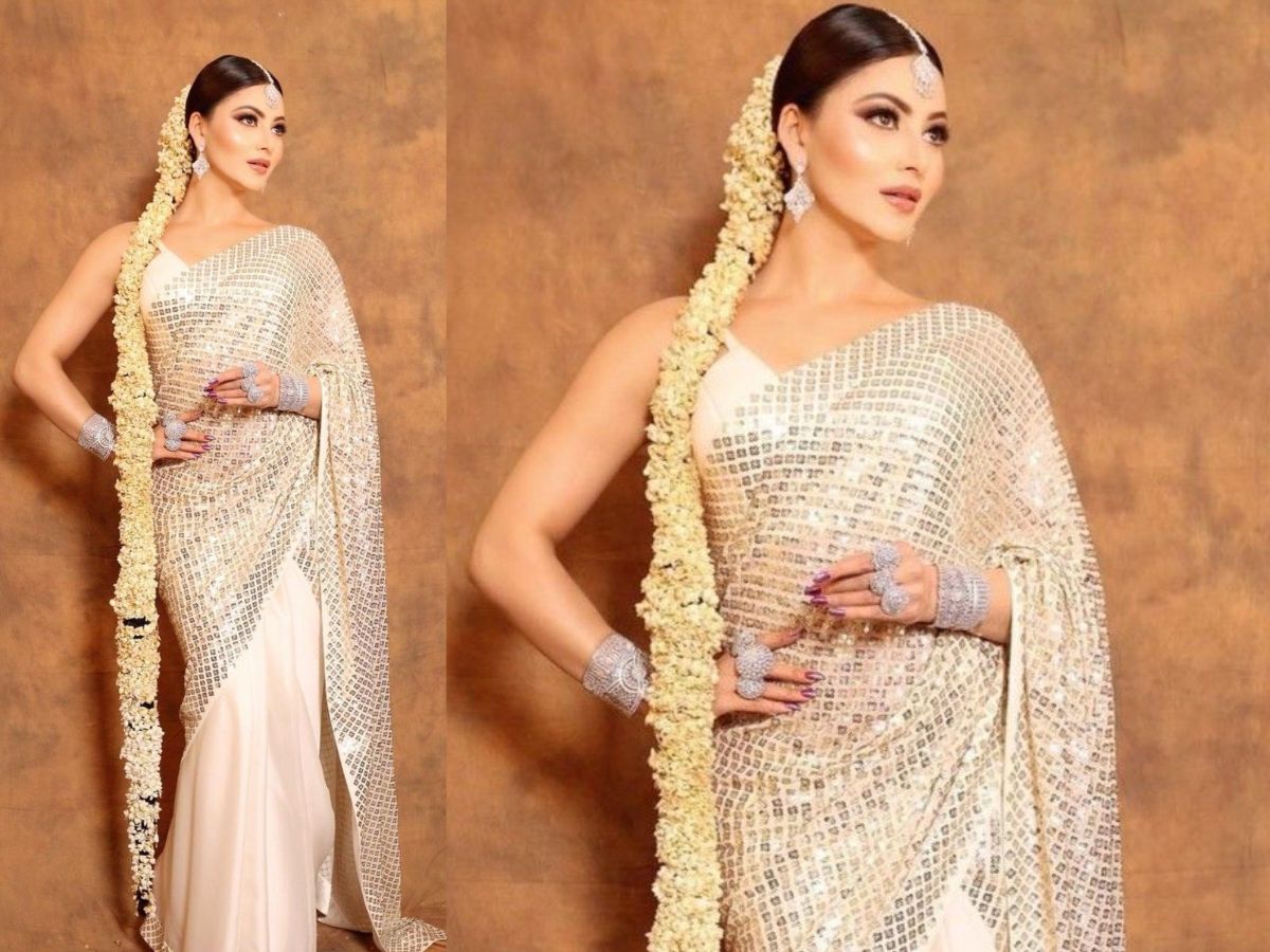White Sequin Saree