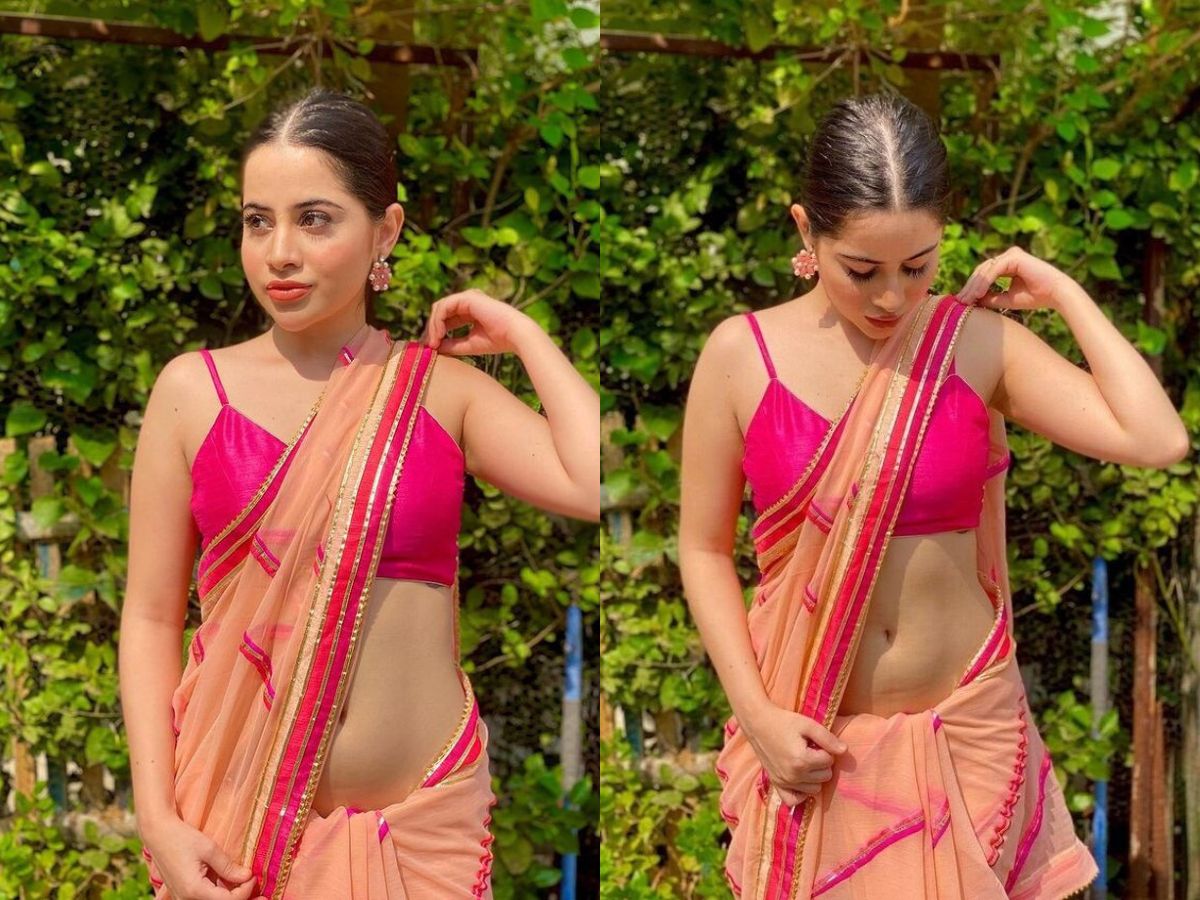 Peachy pink saree