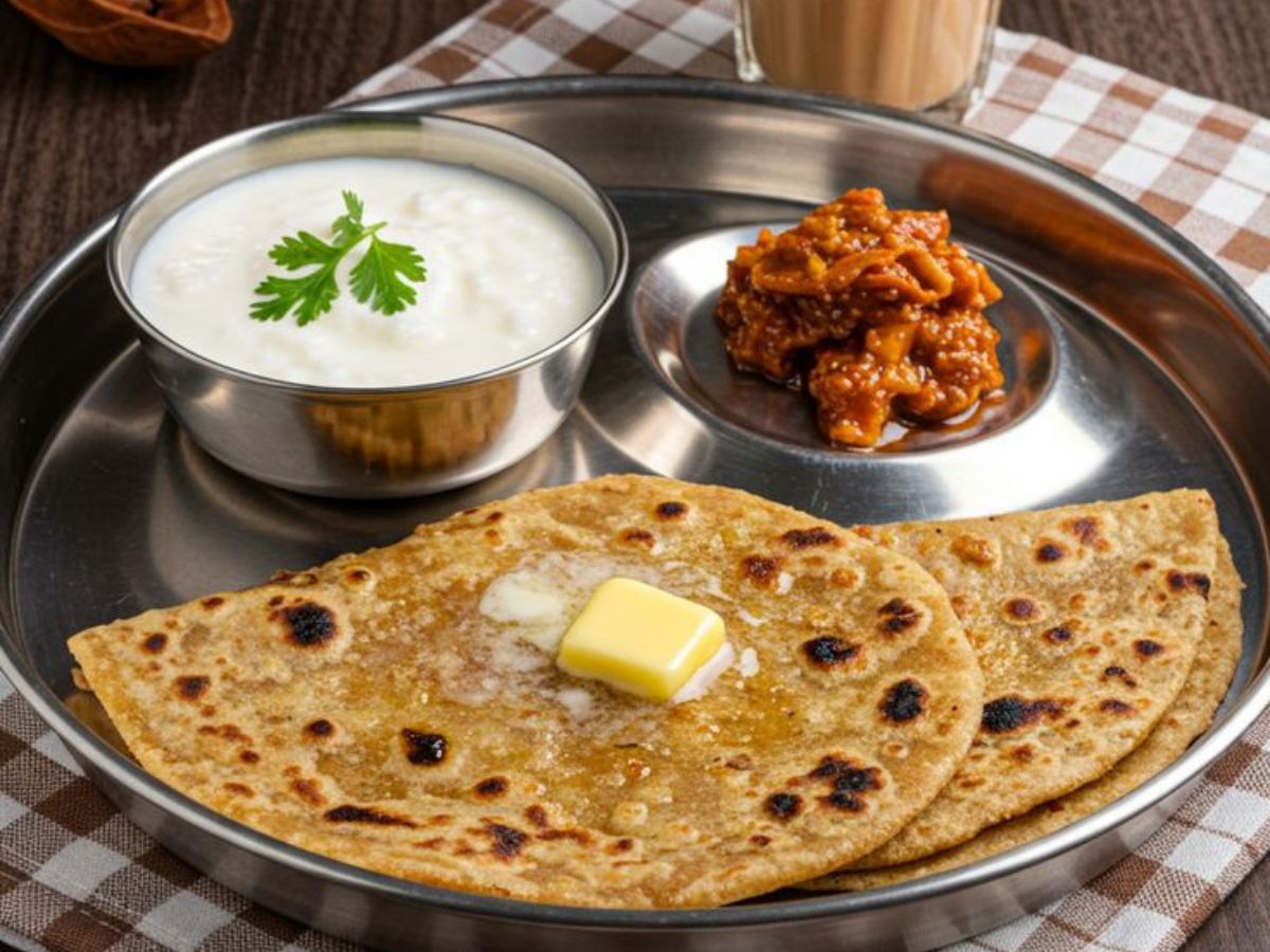 Stuffed paratha with curd