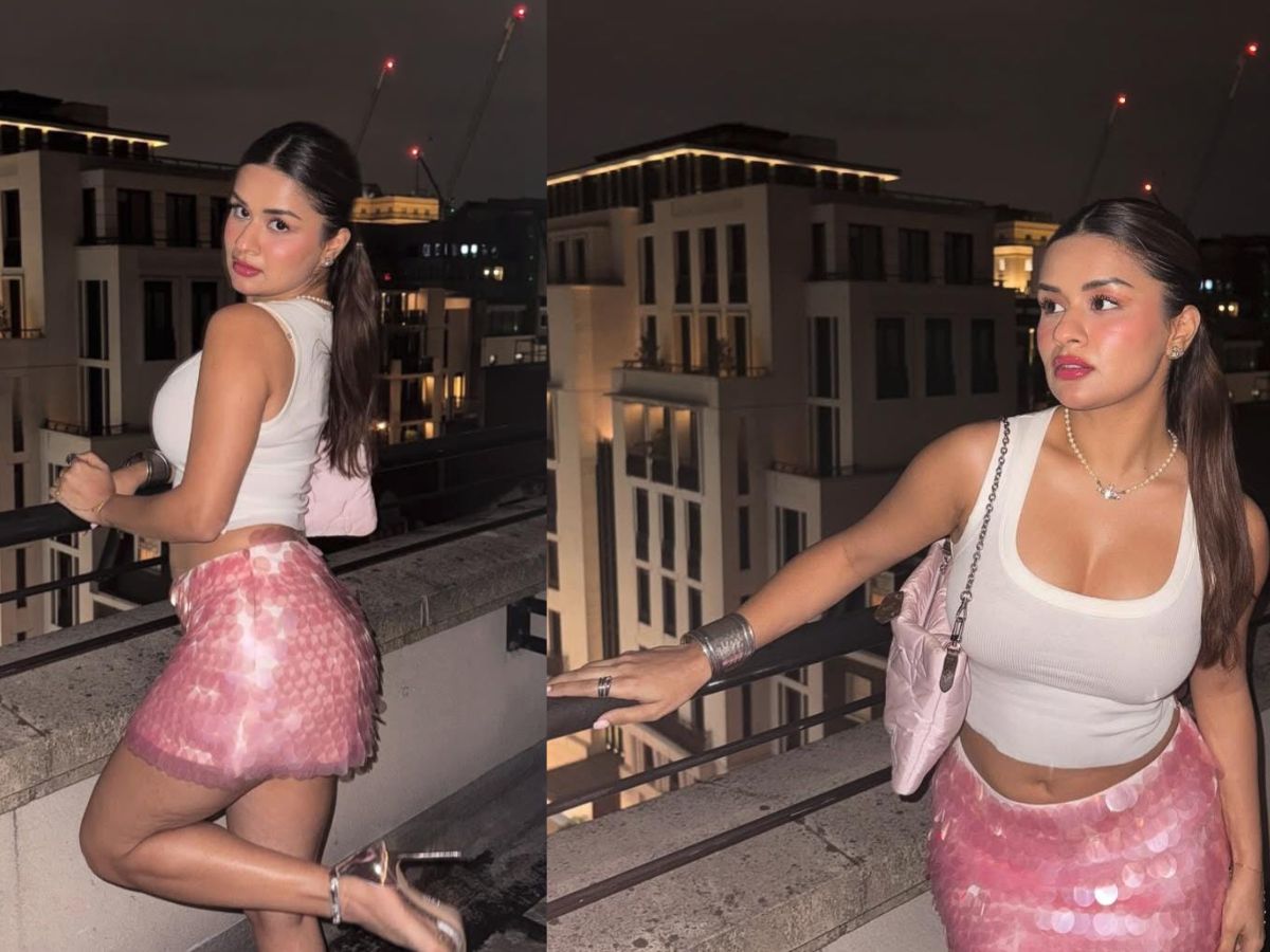 White Tank Top with Pink Shimmery Skirt