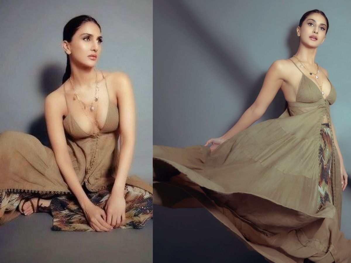 Deep neck dress look