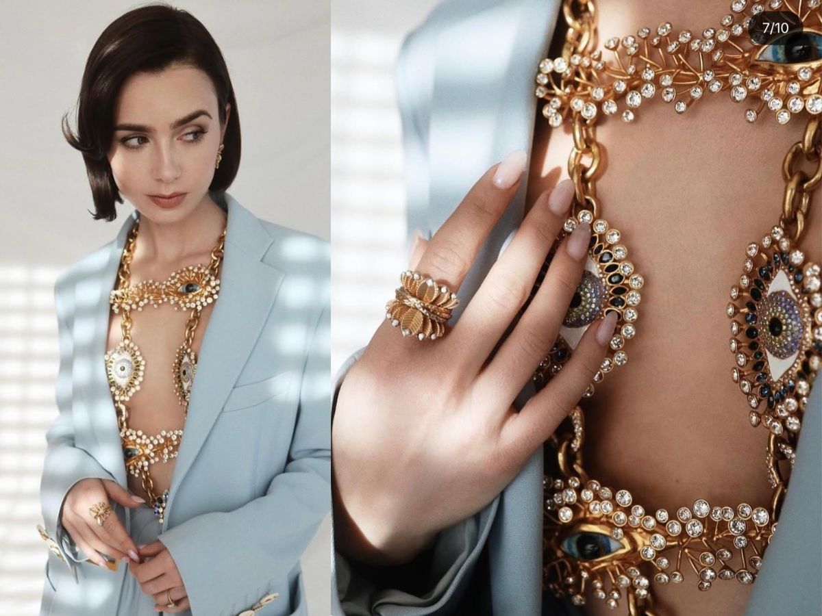 Chains covering her chest