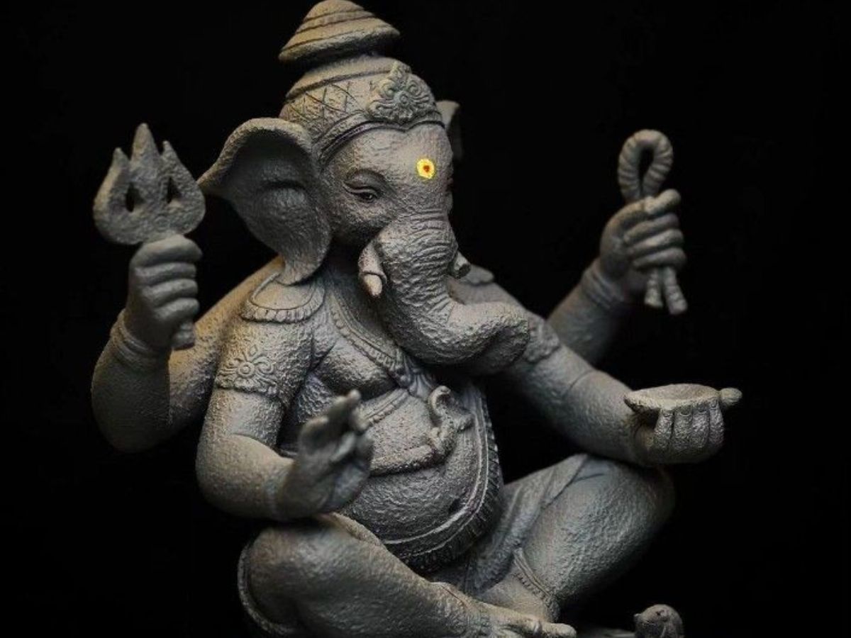 Stone or wooden Ganpati idol