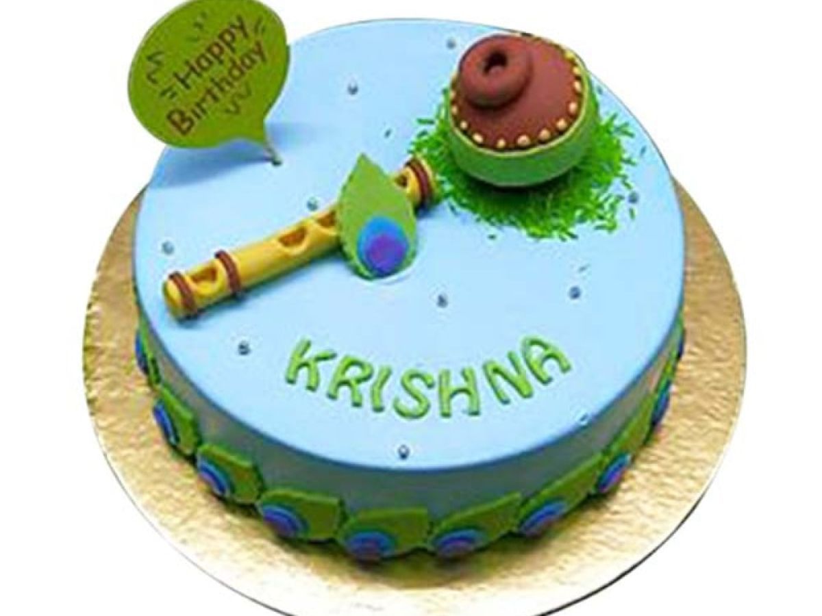 Shree Krishna Name Art Cake