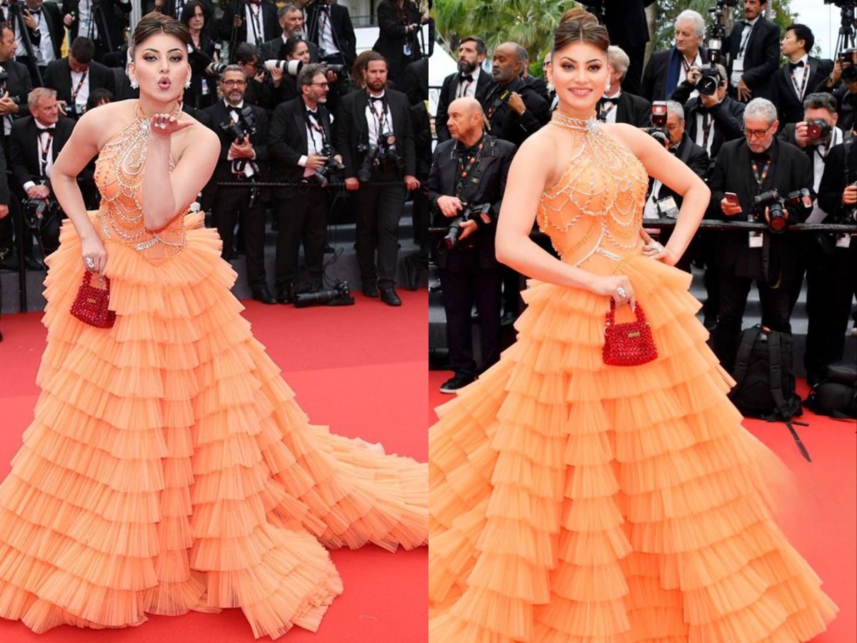 Orange Sequin Ruffle Gown by Tarik Ediz
