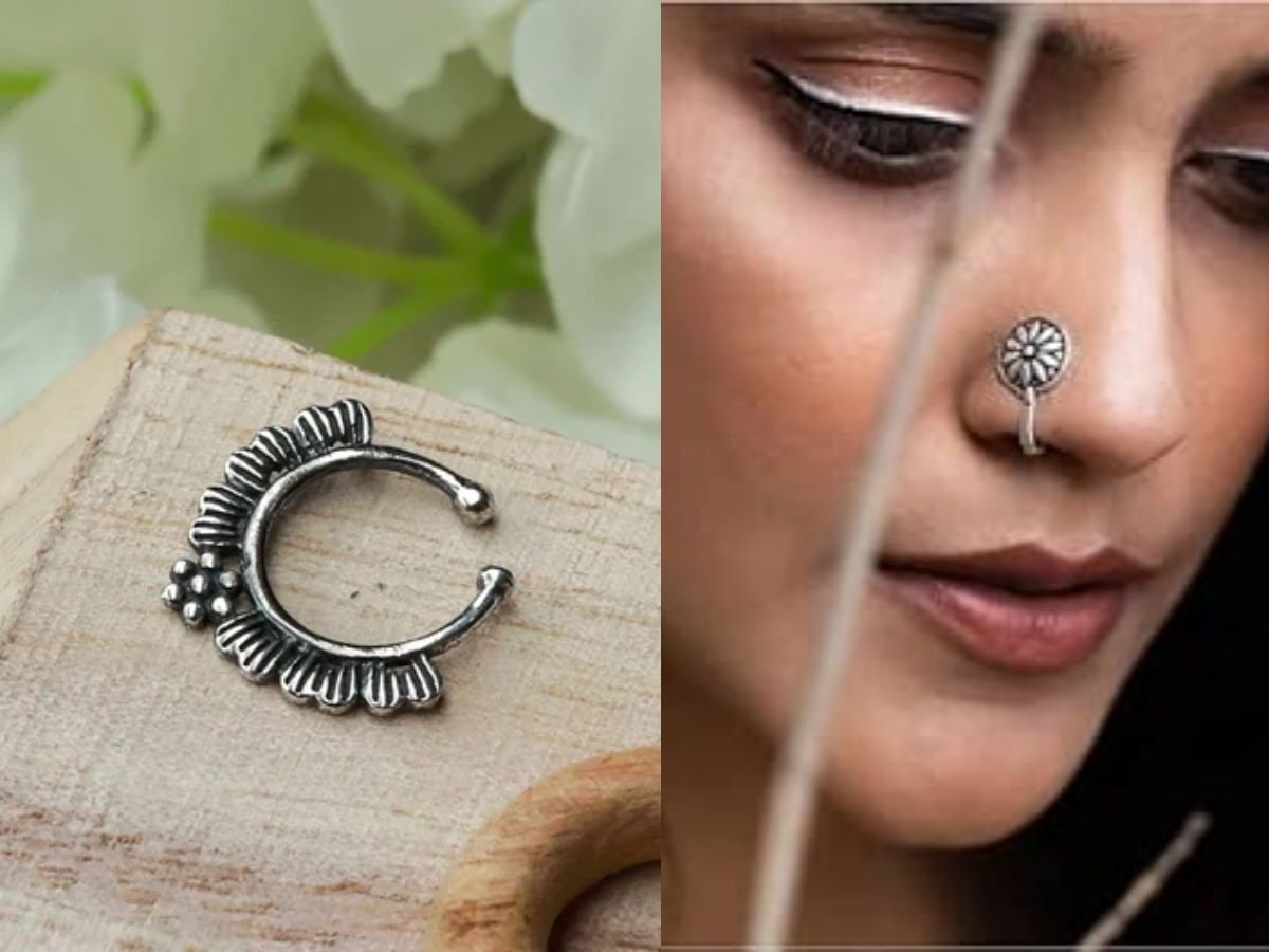 Vintage Silver Oxidized Hoop Nath