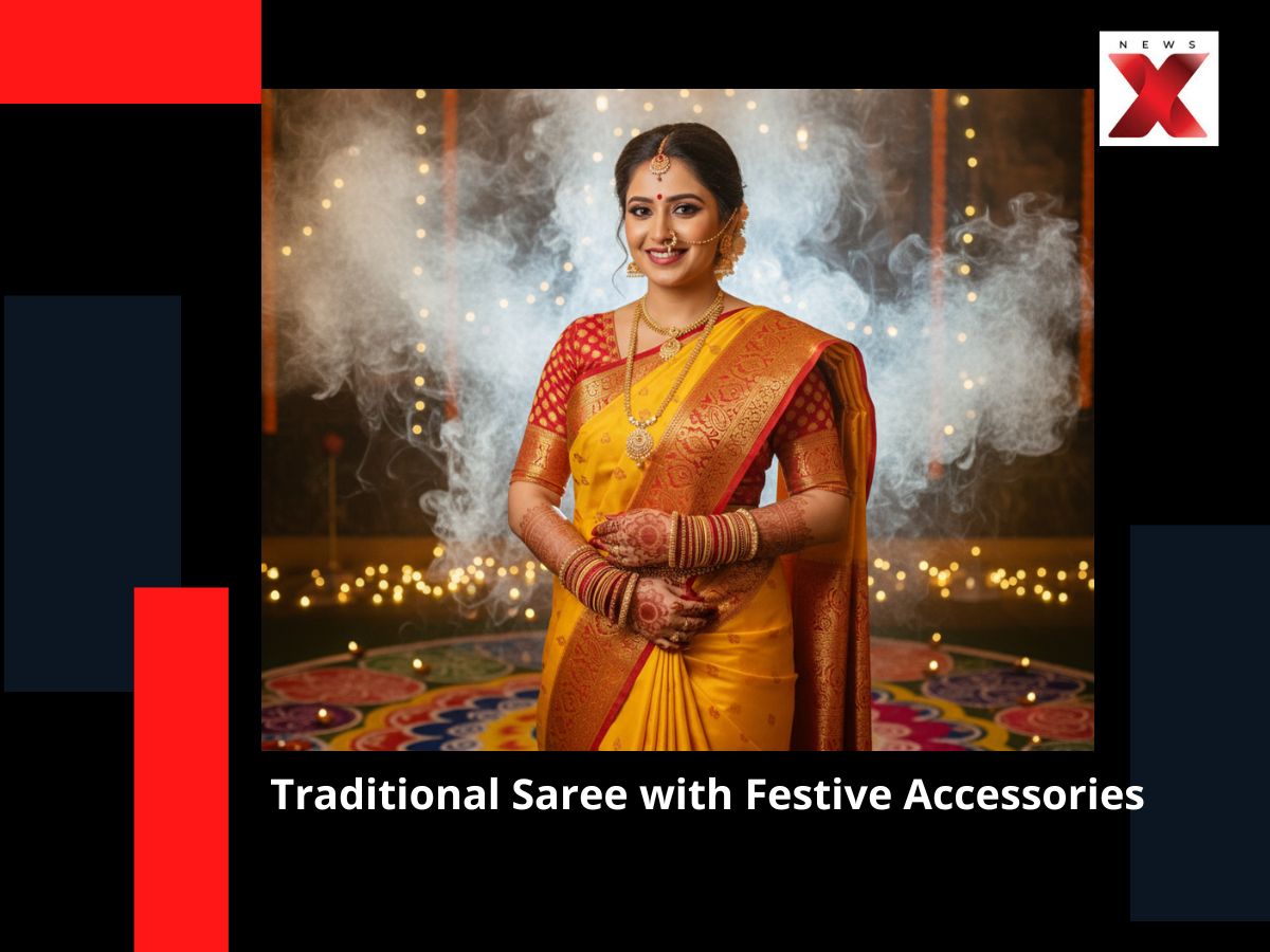 Traditional Saree with Festive Accessories