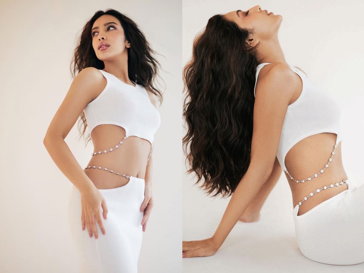 Sahher Bambba in White Cut-out Dress