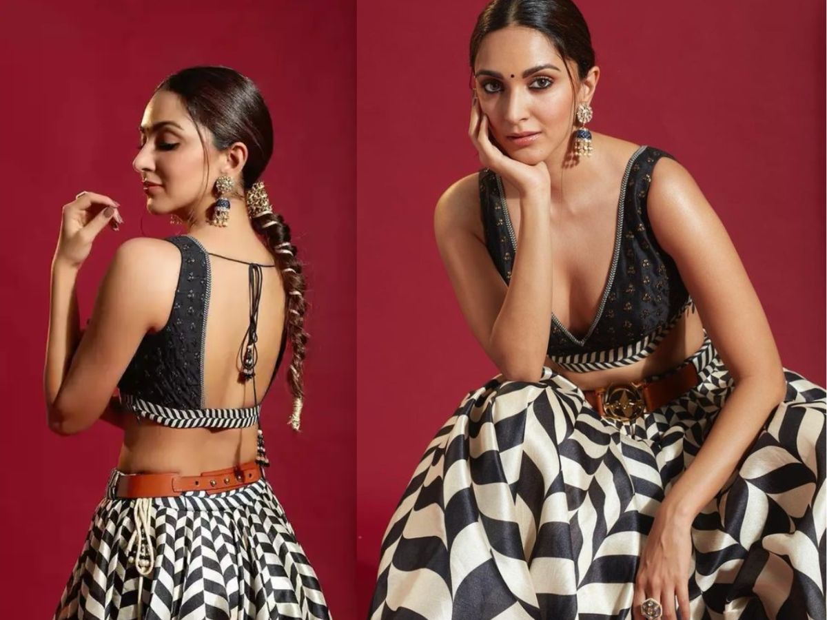 Kiara Advani in Black Zebra Backless Blouse
