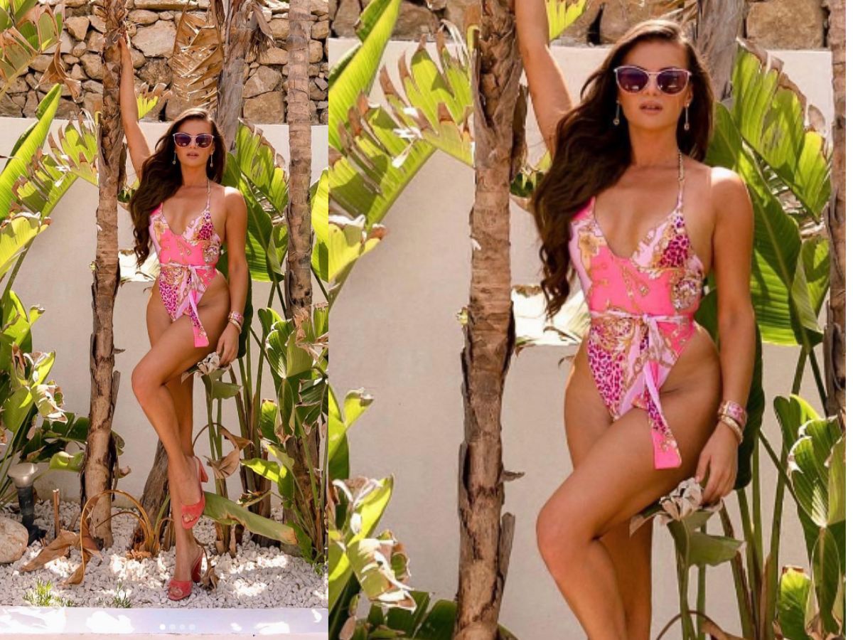 Natalia Janoszek in Hot Pink Swimsuit