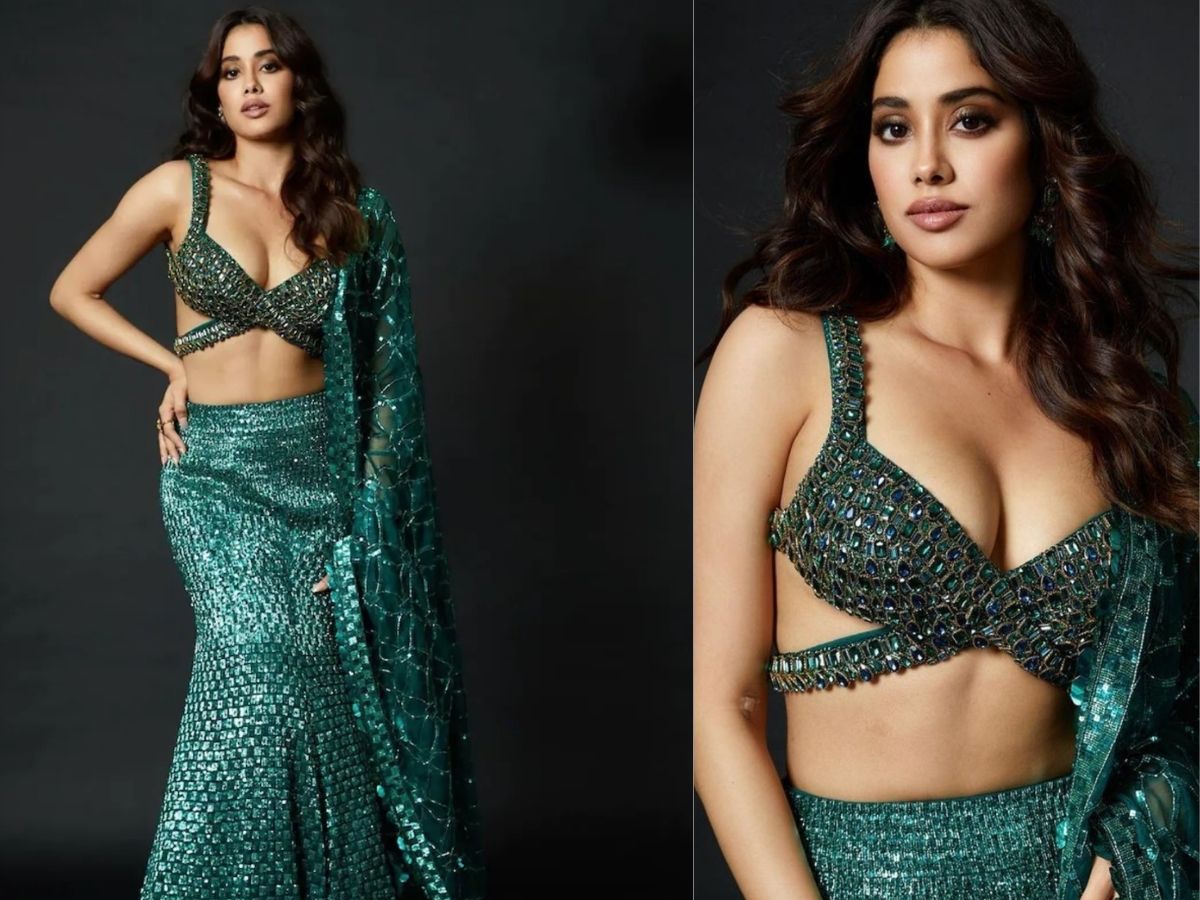 Janhvi Kapoor in Emerald Saree